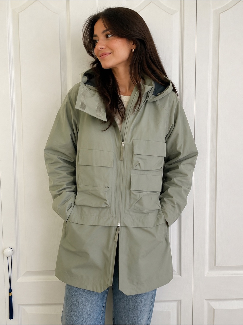 H&M Olive Green Utility Hooded Rain Jacket